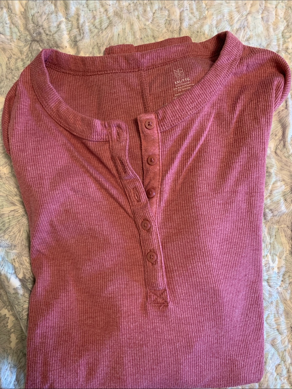 NOBO Ribbed Henley Long Sleeve Top - Dusty Rose